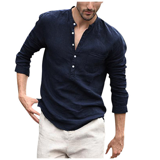 Camisa Vintage de Lino Blanca con Botones para Hombre - Image 13