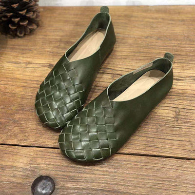 Zapatos Planos de Cuero Tejido con Punta Redonda - Estilo Retro Cómodo - Image 19