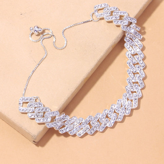 Tobillera Cubana Cuadrada Ajustable con Diamantes y Cierre Deslizante - Image 9