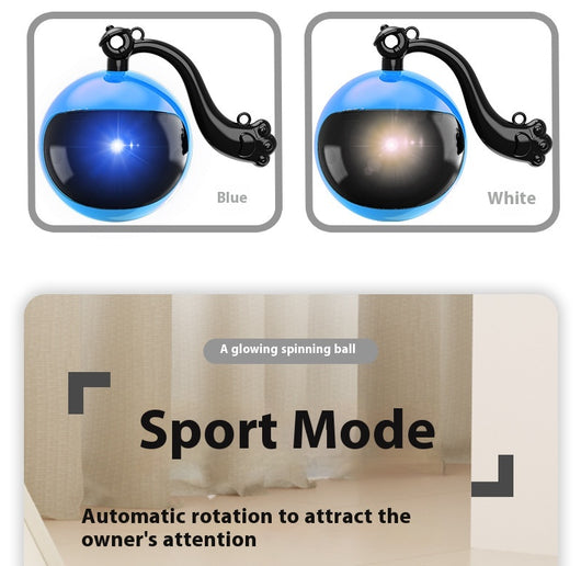 Blue and black rotating cat teasing ball with light, sound, and feather toy, controlled by a remote. - Image 10