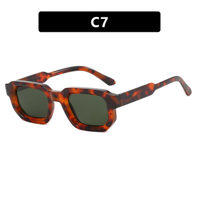 Black square-frame sunglasses with thick, angular frames and dark blue lenses, shown on a white background. - Image 12