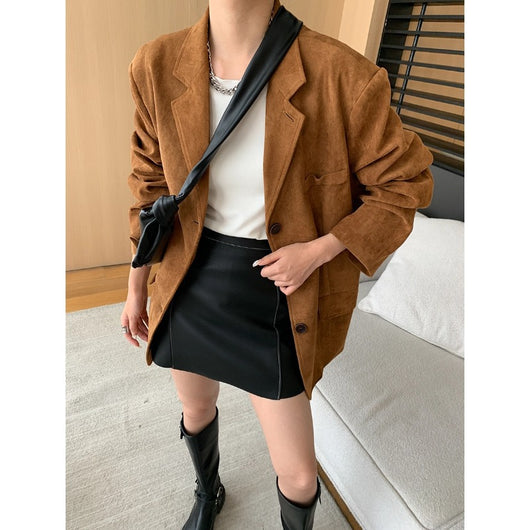 Blazer Suelto Estilo Vintage en Gamuza Sintética - Image 2