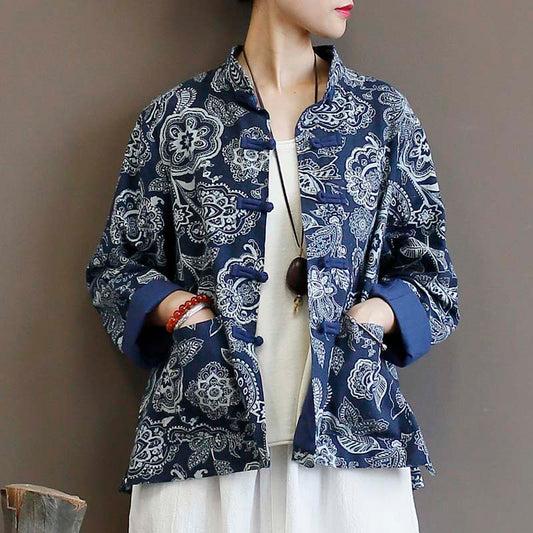 Cardigan Étnico de Algodón y Lino para Mujer - Azul Calicó