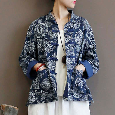Cardigan Étnico de Algodón y Lino para Mujer - Azul Calicó