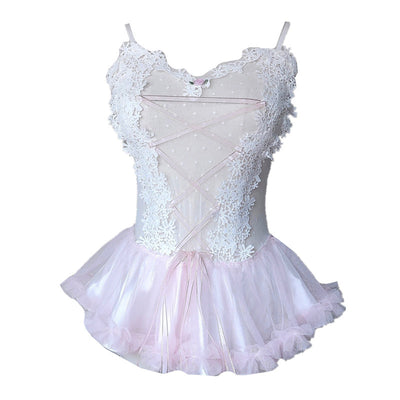 Traje de Baño Enterizo con Encaje Transparente y Falda Suspender Artesanal - Image 2