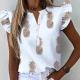 Blusa Estampada de Piña con Volantes en Mangas Cortas para Mujer - Image 12