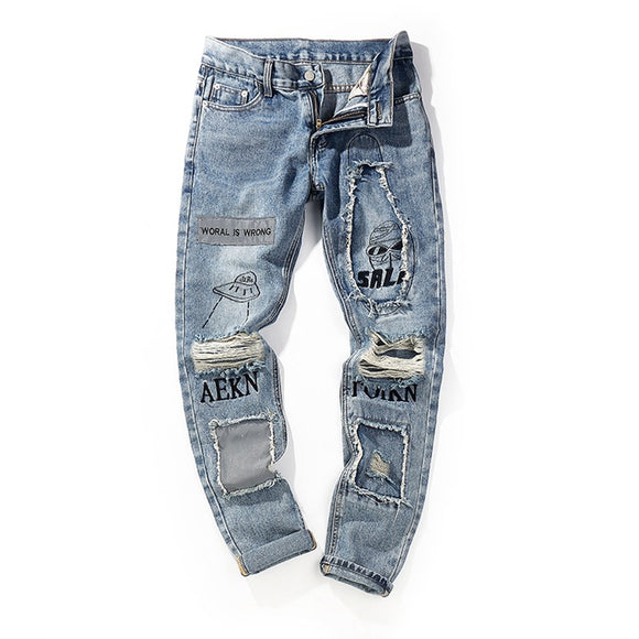 Jeans Slim Fit con Rotos en Rodillas - Estilo Urbano Moderno Hombre y Mujer