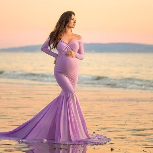 Falda Premamá Escote V Elegante para Sesión Fotográfica