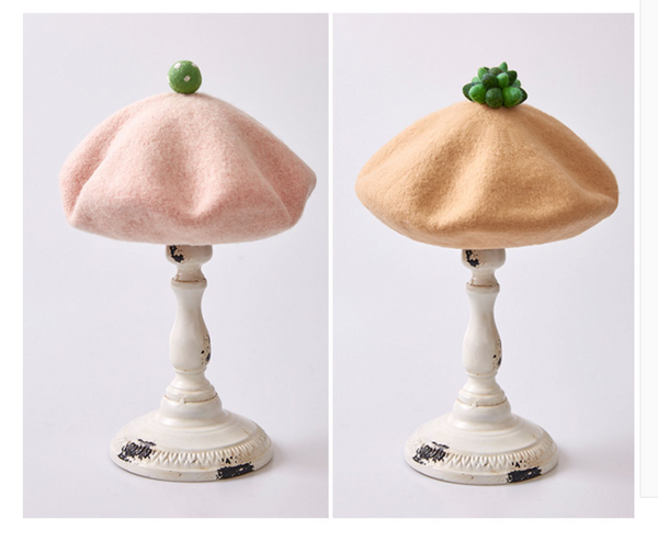 Boina Literaria de Fieltro de Lana con Suculenta Adorable