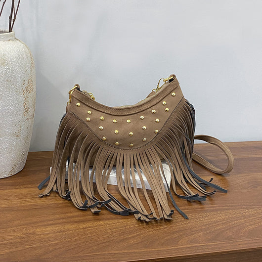 Bolsa Mensajera Retro Casual con Flecos y Remaches de Gran Capacidad - Image 9