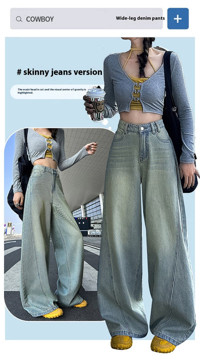 Pantalones Vaqueros Retro Cintura Alta Pierna Ancha Estilo Americano - Image 14