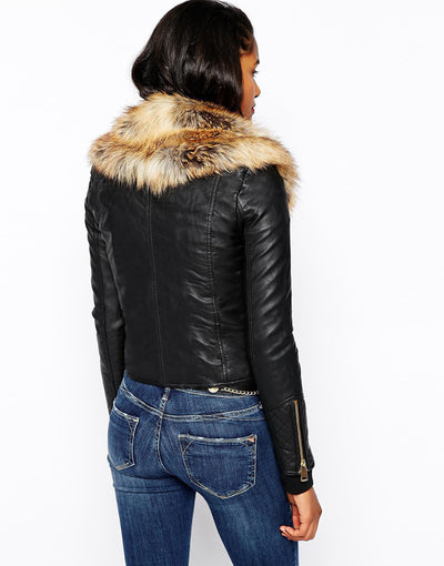 Chaqueta de Cuero PU con Cuello de Pelaje de Zorro Sintético - Image 3