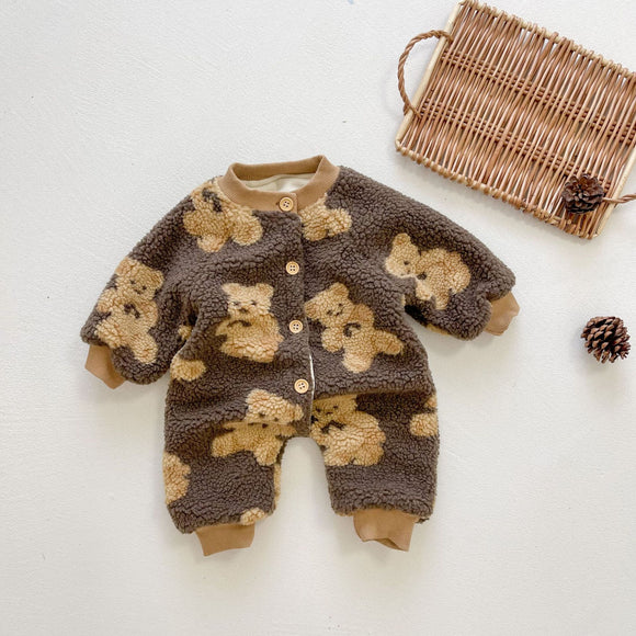 Mameluco de Bebé Otoño Invierno Estilo Coreano con Pelaje de Cordero