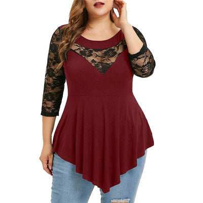 Blusa Elegante Escote V con Encaje y Cintura Irregular - Image 4