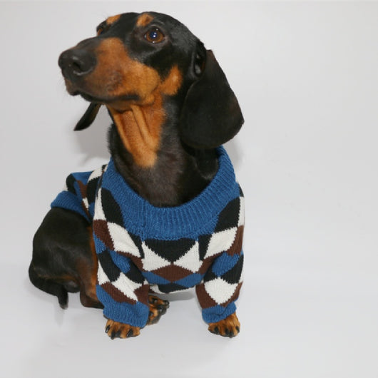 Suéter Rombos para Mascotas - Abrigo Azul Café para Perros y Gatos - Image 2