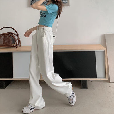 Pantalones Vaqueros Blancos de Cintura Alta y Pierna Ancha Estilo Hong Kong - Image 2