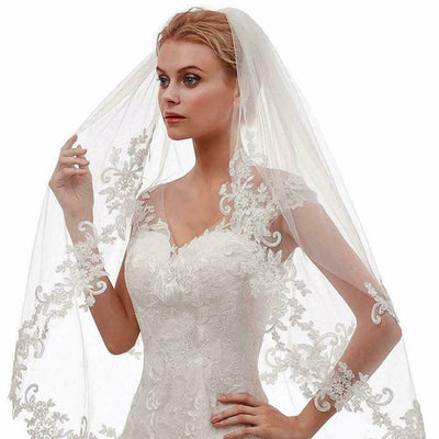 Peine de Novia con Apliques de Encaje Blanco Marfil Doble Vuelta
