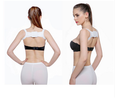 White posture correction belt with adjustable shoulder straps and a central rectangular pad for back support. - Image 6