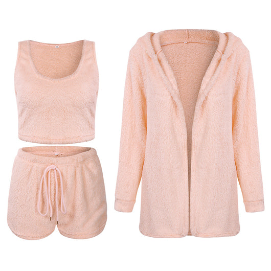 Conjunto de Pijama de Tres Piezas de Felpa Suave para Casa - Image 18