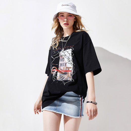 Camiseta Estampada Manga Corta Suelta Algodón Casual Estilo Europeo - Image 8