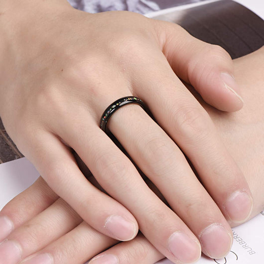 Anillo de Acero Tungsteno Dome Plata Negra con Ópalo Incrustado para Mujer - Image 3