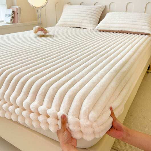 Sábana Ajustable Térmica de Imitación Angora para Cama Matrimonial y Dormitorio
