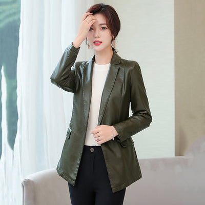Blazer de Cuero Corto Estilo Coreano para Mujer - Ajuste Slim Elegante - Image 9