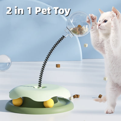Juguete Interactivo 2 en 1 con Dispensador de Alimento y Pelota Giratoria para Gatos