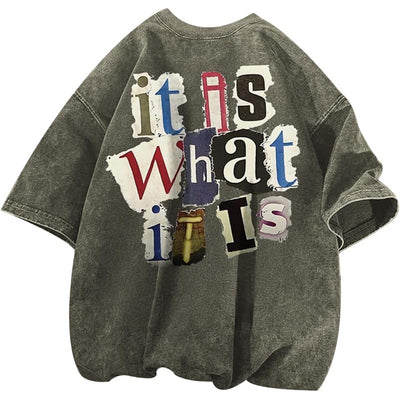 Camiseta Vintage Oversized con Estampado de Letras para Hombre - Image 7