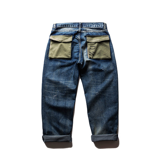 Jeans Rectos Hombre Lavado Verde Claro con Detalles de Tinta - Image 11