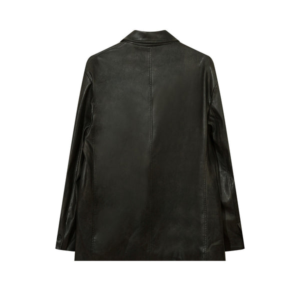 Blazer de Cuero PU Liso para Hombre - Estilo Americano