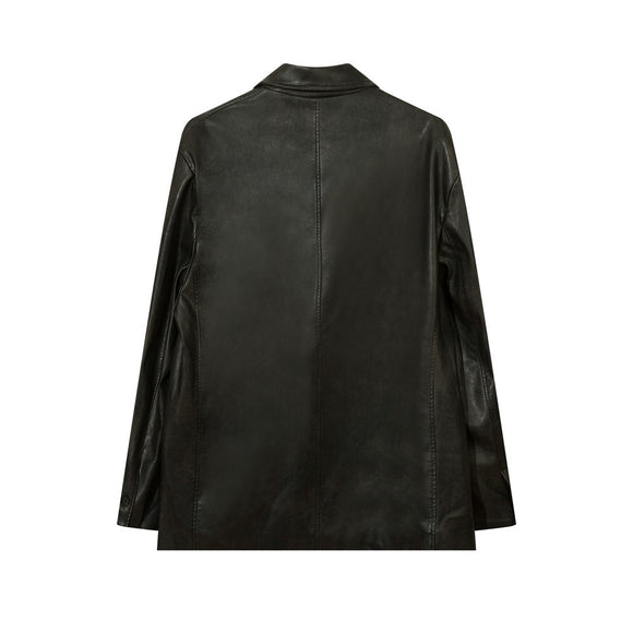 Blazer de Cuero PU Liso para Hombre - Estilo Americano