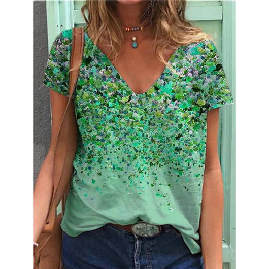 Blusa Estampada Cuello V Manga Corta - Image 4