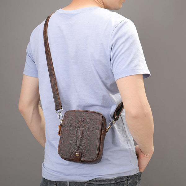 Bolsa Bandolera de Cuero Genuino con Diseño Diagonal para Hombre
