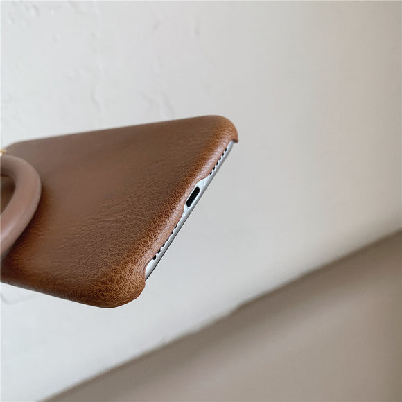 Funda para Celular de Cuero Estampado Leopardo con Anillo Retro