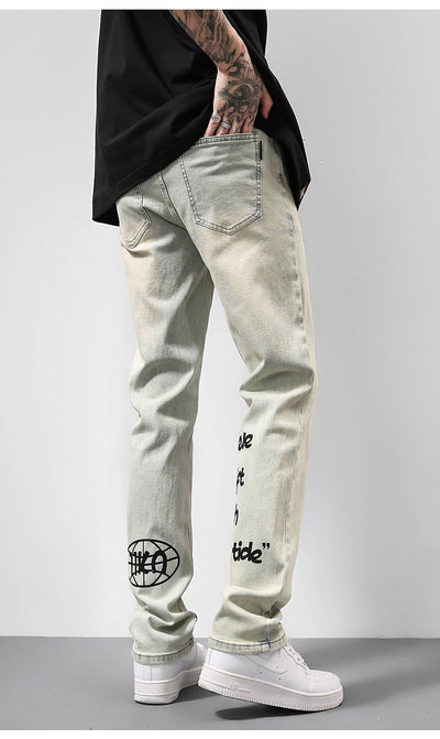 Jeans Vintage Americano Desgastado Amarillo con Estampado de Letras - Image 11