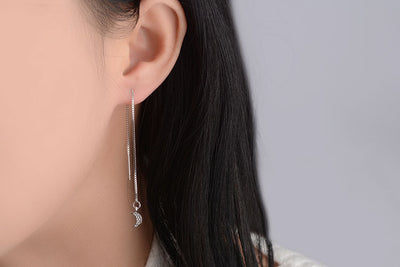 Aretes Coreanos Asimétricos de Estrella y Luna con Diamantes y Borla - Image 2