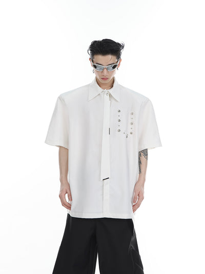 Camisa Casual de Manga Corta con Hombreras Acolchadas y Detalles Metálicos - Image 11