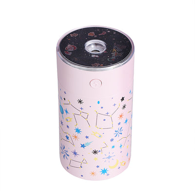 Dark green cylindrical humidifier with a clear top, featuring a colorful celestial pattern of stars, planets, and constellations. - Image 14