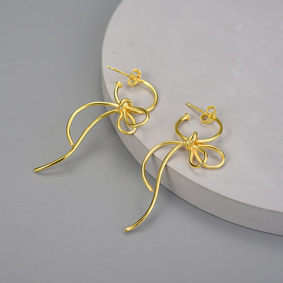 Aretes de Plata S925 Diseño Minimalista Moño para Mujer - Image 4
