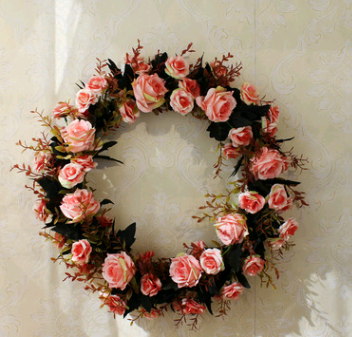 Corona Floral Decorativa Rosa Huanhua - Adorno Colgante Estilo Europeo Moderno - Image 2