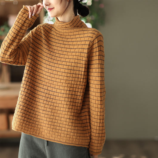 Blusa Cuello Alto Texturizada Retro para Mujer - Otoño Invierno - Image 7