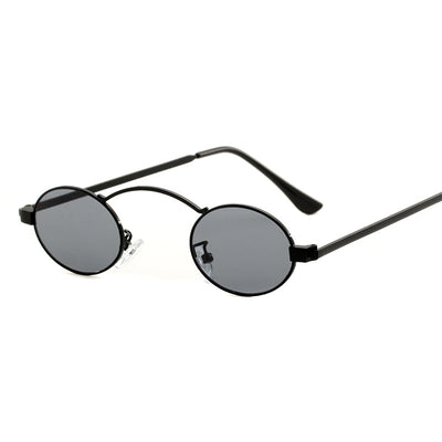 Fashionable small frame round sunglasses with black metal frames and dark grey lenses on a white background. - Image 9