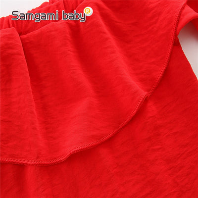 Conjunto Infantil Elegante: Blusa Roja Hombro Descubierto + Pantalón Rosa - Image 5