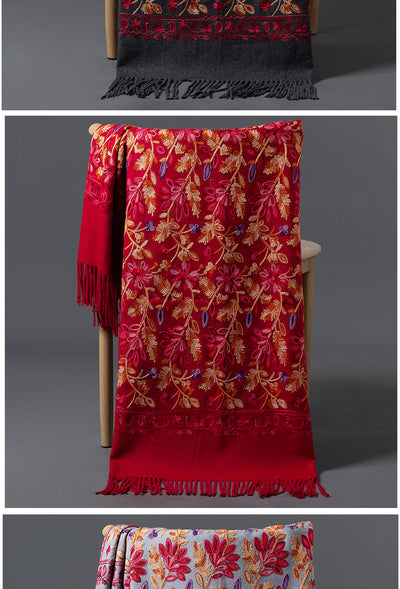 Bufanda Invernal Roja Bordada para Mujer - Flores de Primavera - Image 17