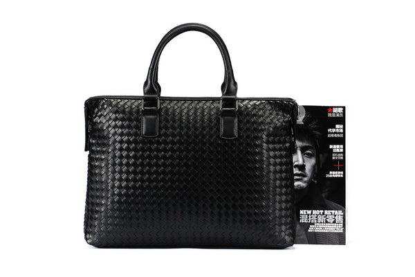 Maletín de Cuero Tejido a Mano para Hombre - Bolsa de Negocios Premium con Compartimento para Laptop