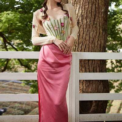Vestido Sostén Retro Floral Corte Francés con Diseño Espina de Pescado - Image 5