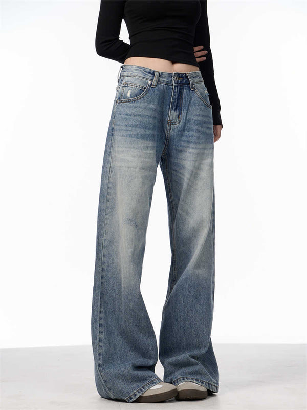 Jeans Vintage Rotos de Cintura Alta para Mujer - Azul Clásico