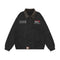 Chaqueta de Lona Retro con Cuello Solapa y Bordado de Alfabeto Americano