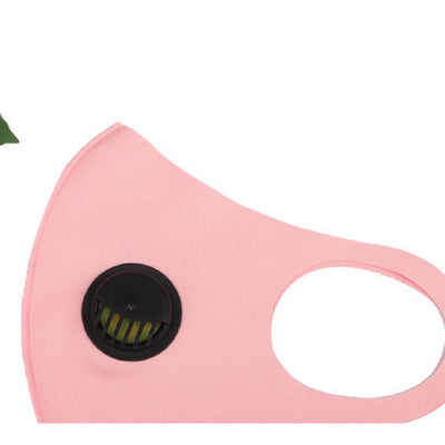 Pink knitted face mask with a black breather valve, designed for dust protection and comfortable wear. - Image 17